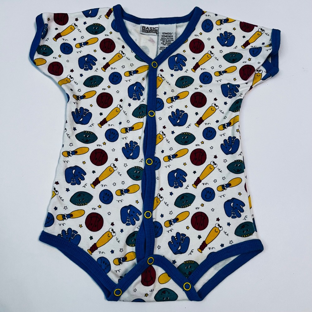 Vintage Basic Editions Sports Bodysuit 12M Cotton Baseball Football‎